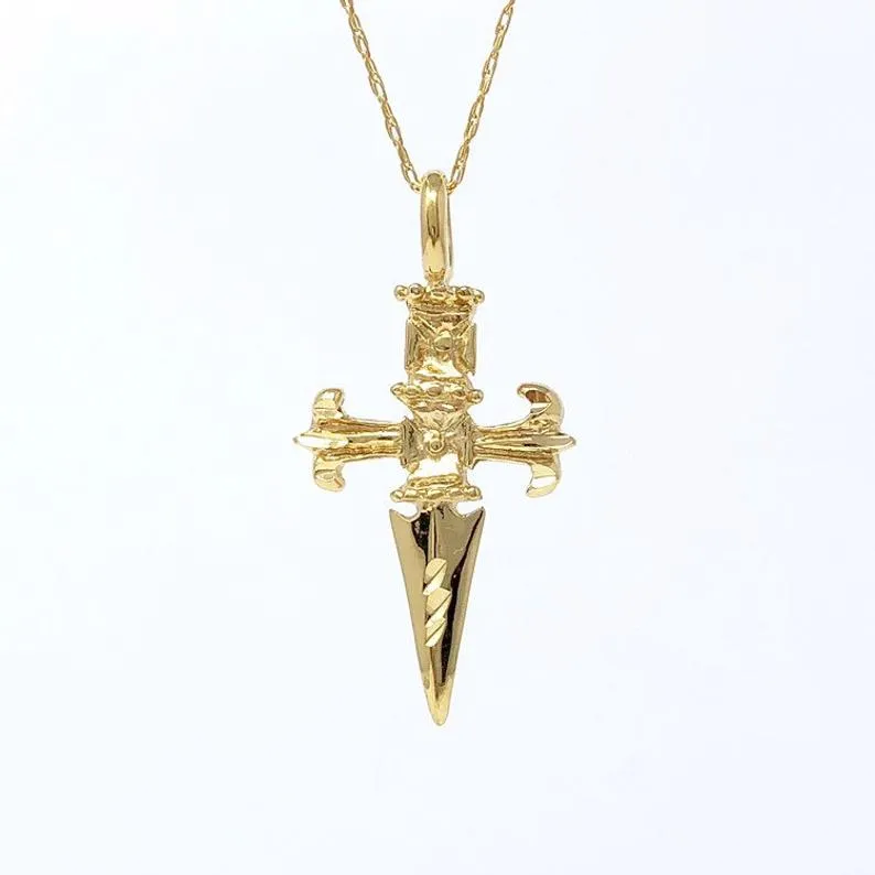 Large Dagger Pendant Gold Fill Necklace