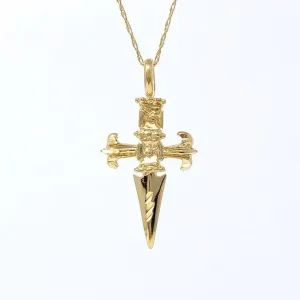 Large Dagger Pendant Gold Fill Necklace