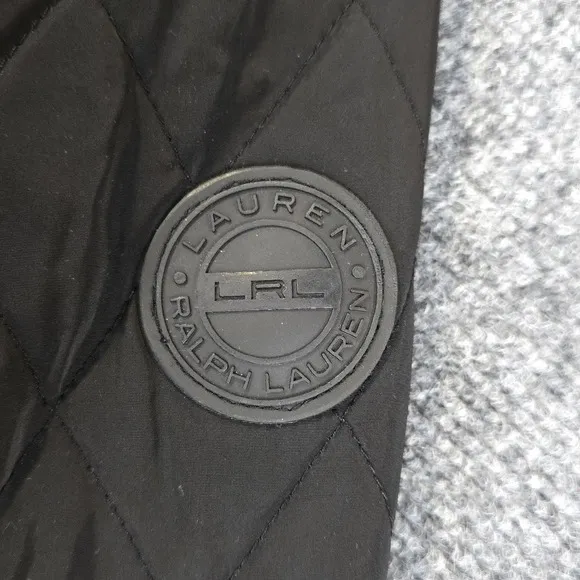 Lauren Ralph Lauren Quilted Black Long Coat Jacket XS Faux Leather Elbow Pads
