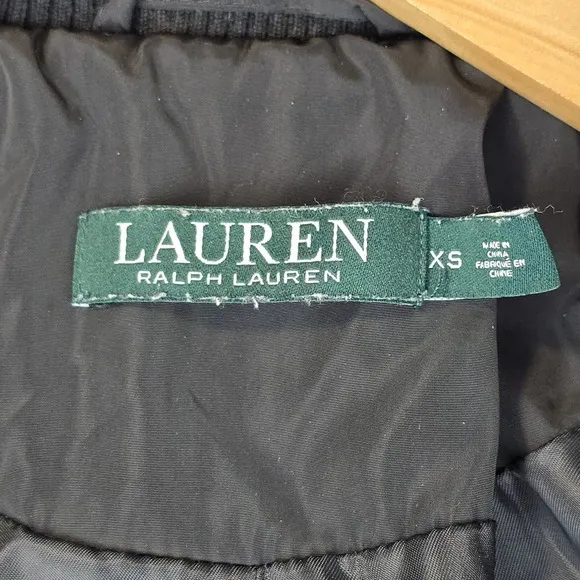 Lauren Ralph Lauren Quilted Black Long Coat Jacket XS Faux Leather Elbow Pads
