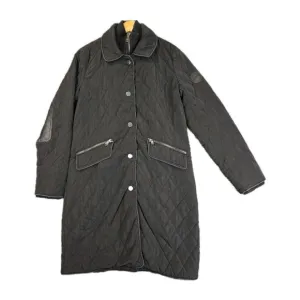 Lauren Ralph Lauren Quilted Black Long Coat Jacket XS Faux Leather Elbow Pads