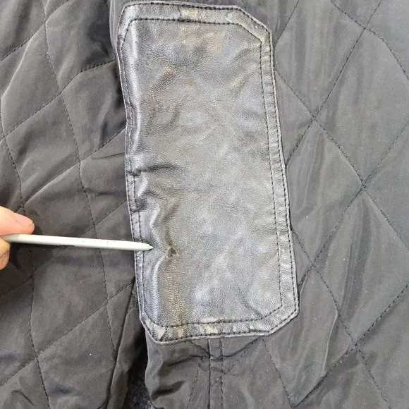 Lauren Ralph Lauren Quilted Black Long Coat Jacket XS Faux Leather Elbow Pads