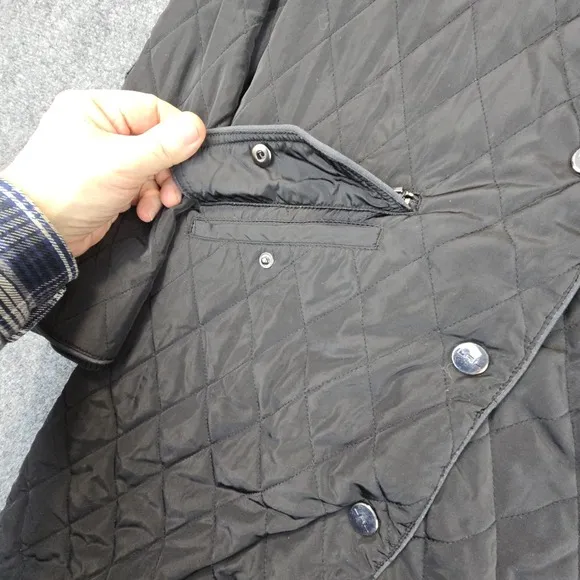 Lauren Ralph Lauren Quilted Black Long Coat Jacket XS Faux Leather Elbow Pads