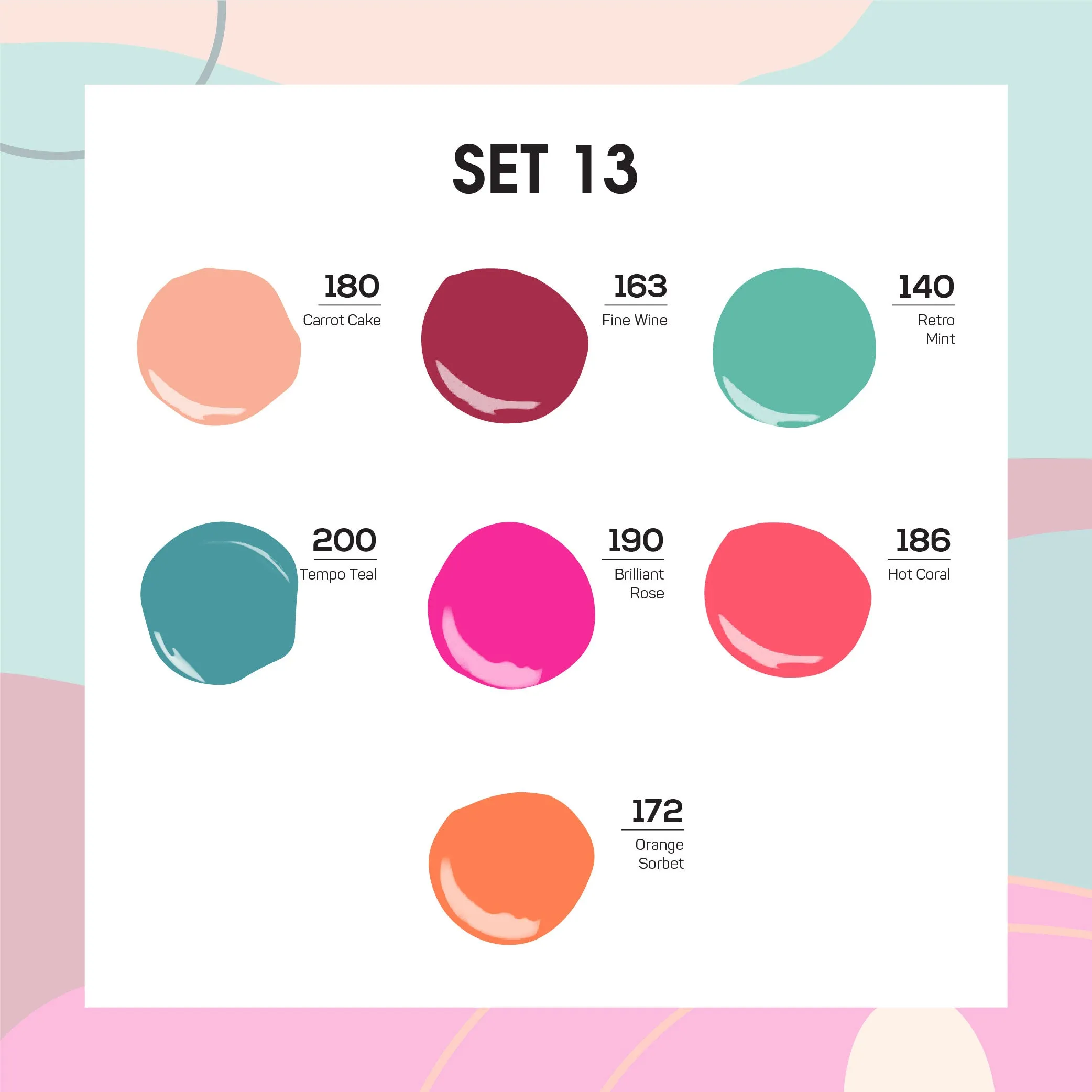 Lavis Holiday Collection: 7 Gel Polishes, 1 Base Gel, 1 Top Gel - Set 13 - 180, 163, 140, 200, 190, 186, 172   BT