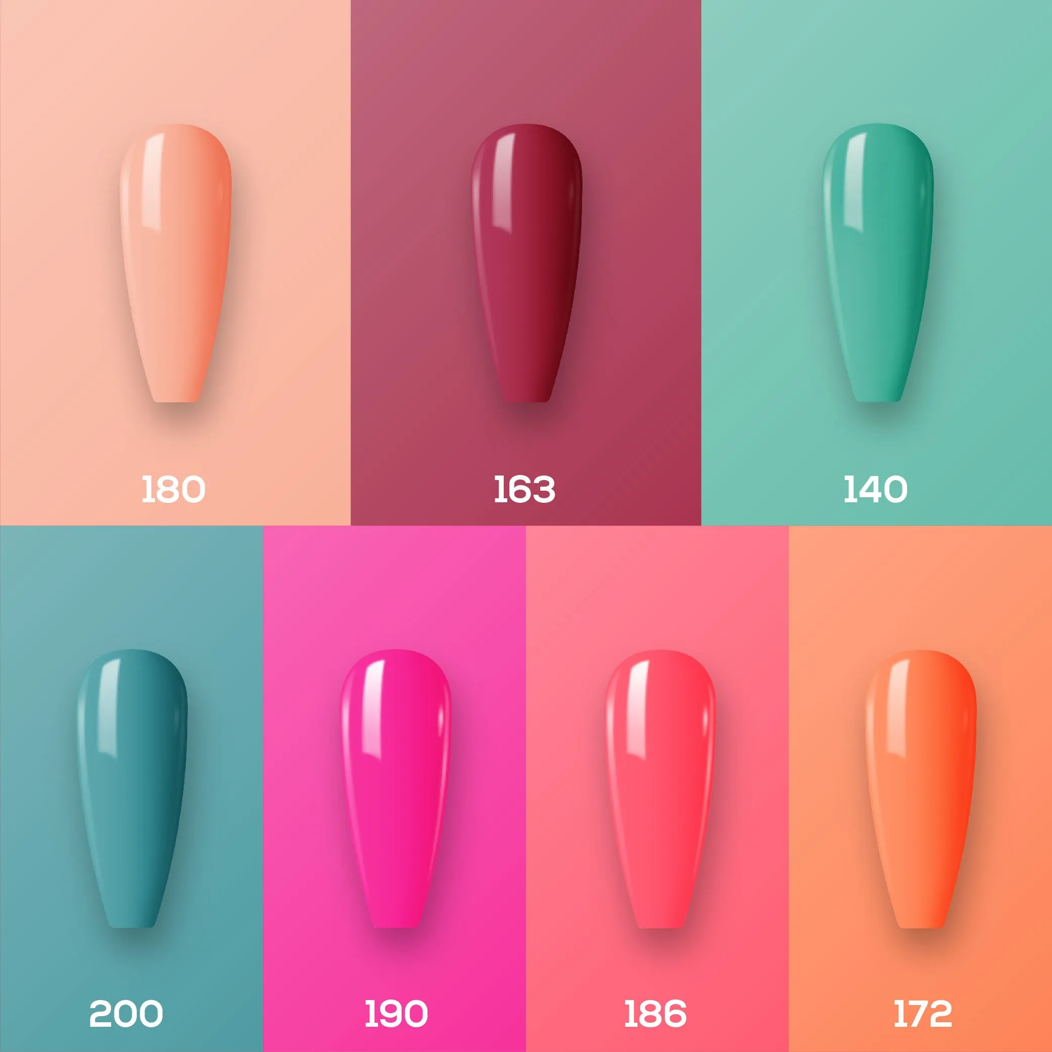 Lavis Holiday Collection: 7 Gel Polishes, 1 Base Gel, 1 Top Gel - Set 13 - 180, 163, 140, 200, 190, 186, 172   BT