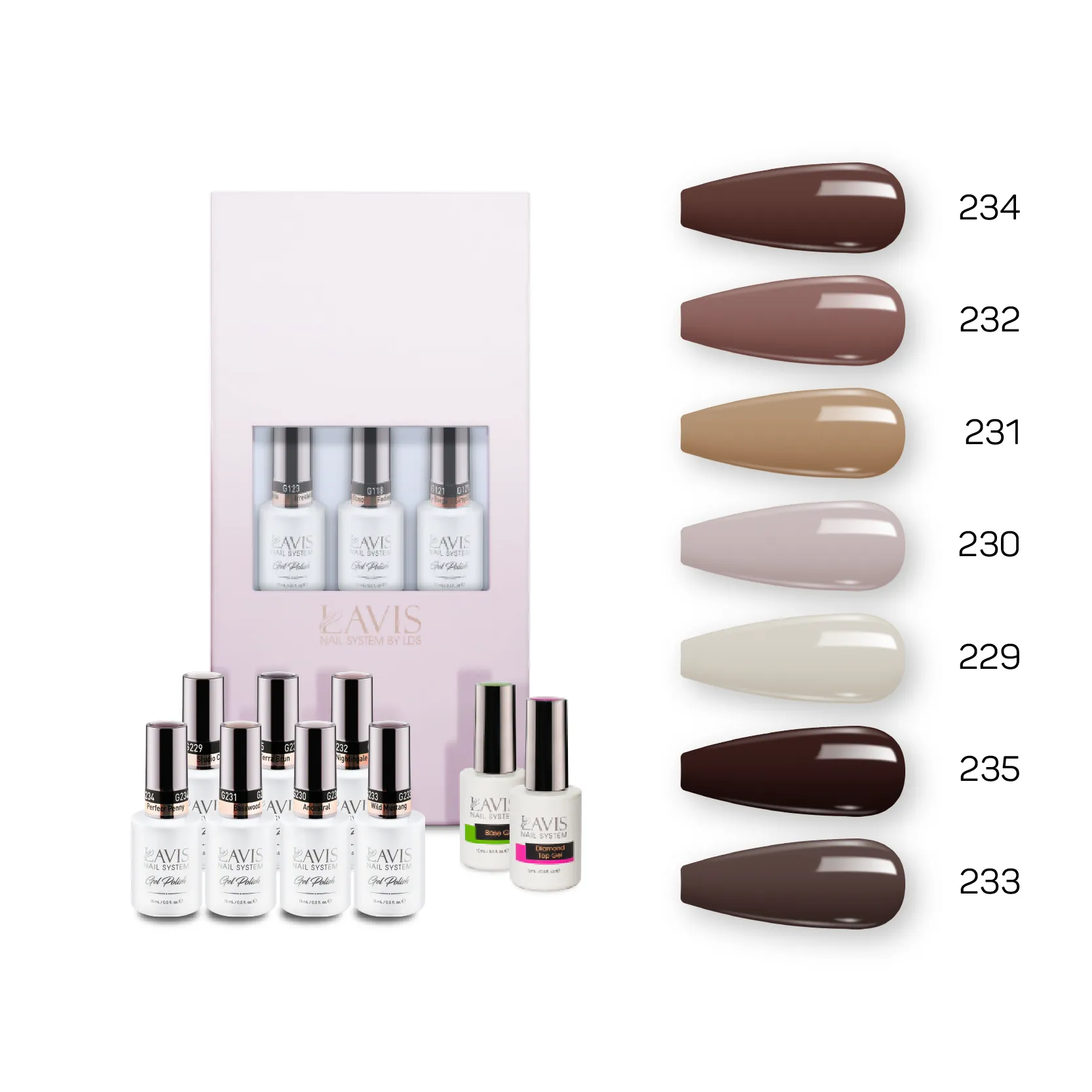 Lavis Holiday Collection: 7 Gel Polishes, 1 Base Gel, 1 Top Gel - Set 15 - 234, 232, 231, 230, 229, 235, 233   BT