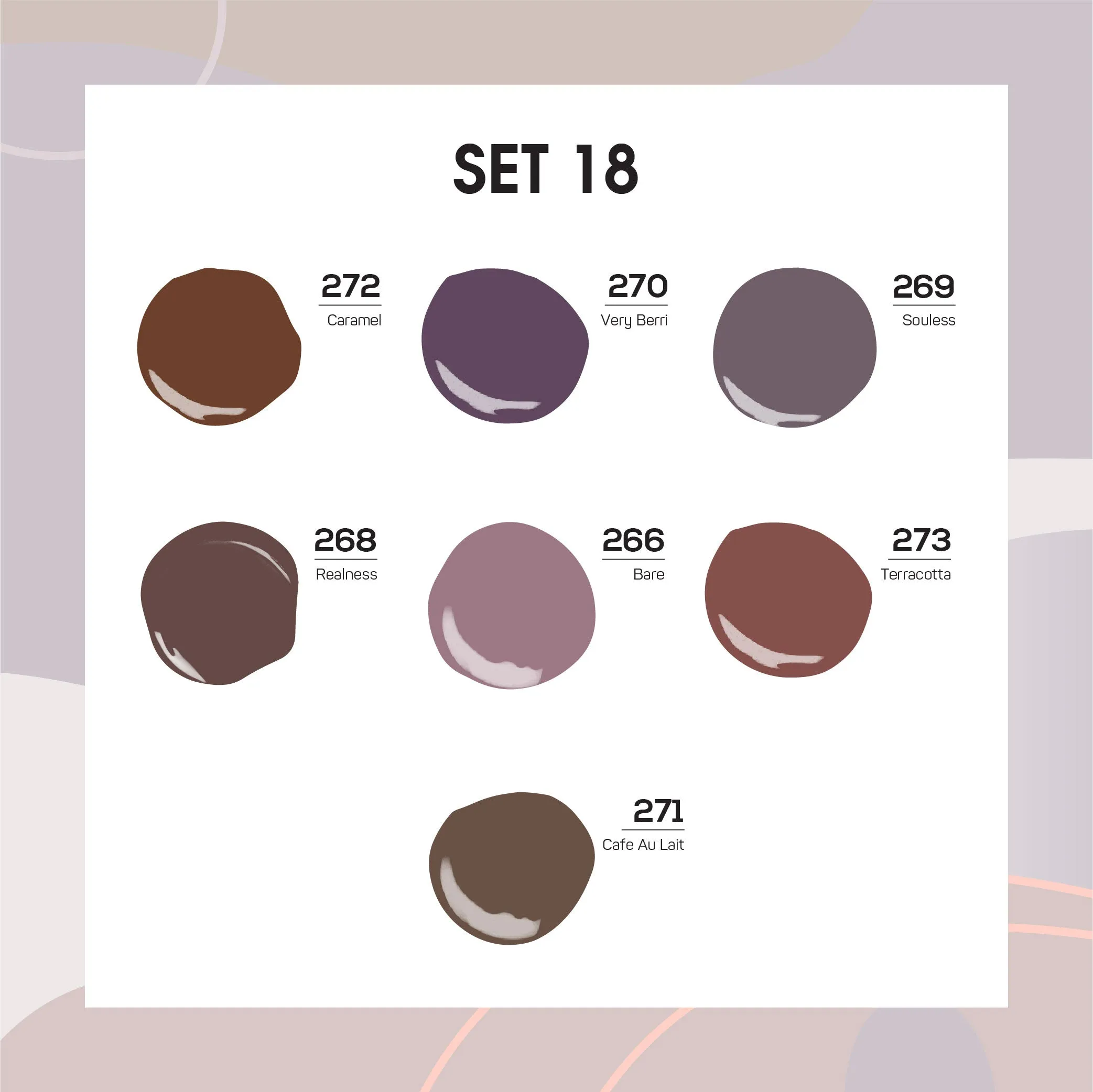 Lavis Holiday Collection: 7 Gel Polishes, 1 Base Gel, 1 Top Gel - Set 18 - 272, 270, 269, 268, 266, 273, 271   BT
