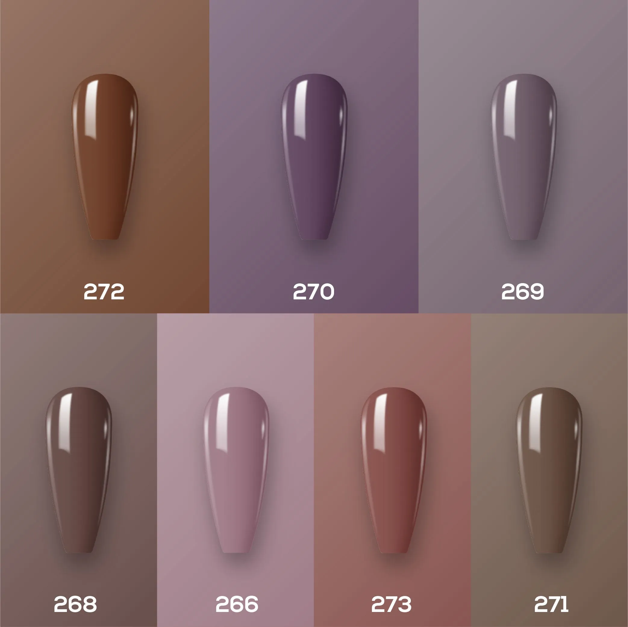 Lavis Holiday Collection: 7 Gel Polishes, 1 Base Gel, 1 Top Gel - Set 18 - 272, 270, 269, 268, 266, 273, 271   BT