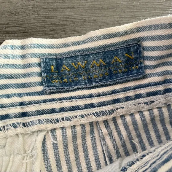 Lawman Vintage Pinstriped Blue White Denim Shorts 25