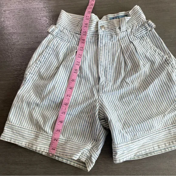 Lawman Vintage Pinstriped Blue White Denim Shorts 25