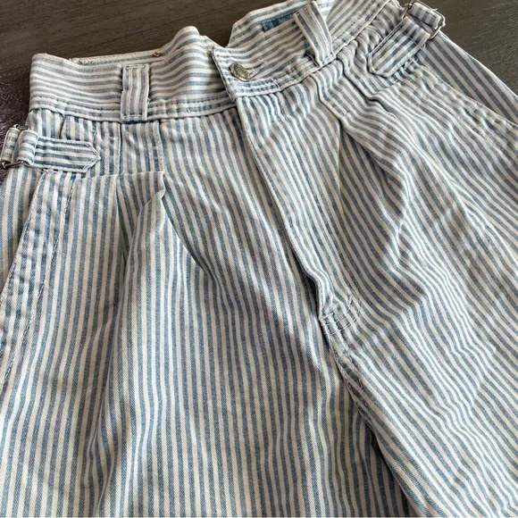 Lawman Vintage Pinstriped Blue White Denim Shorts 25