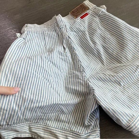 Lawman Vintage Pinstriped Blue White Denim Shorts 25