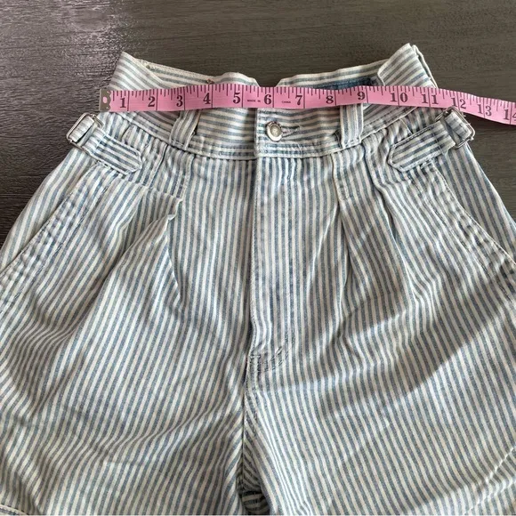 Lawman Vintage Pinstriped Blue White Denim Shorts 25