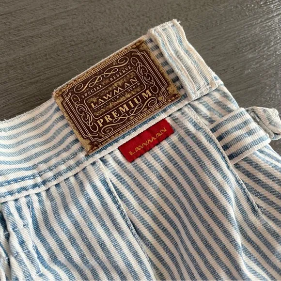Lawman Vintage Pinstriped Blue White Denim Shorts 25