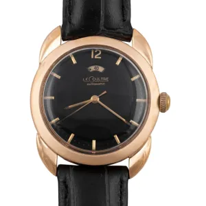 Le Coultre Powermatic 14k Gold 1952 Bumper Power Reserve Black Dial 34mm Watch