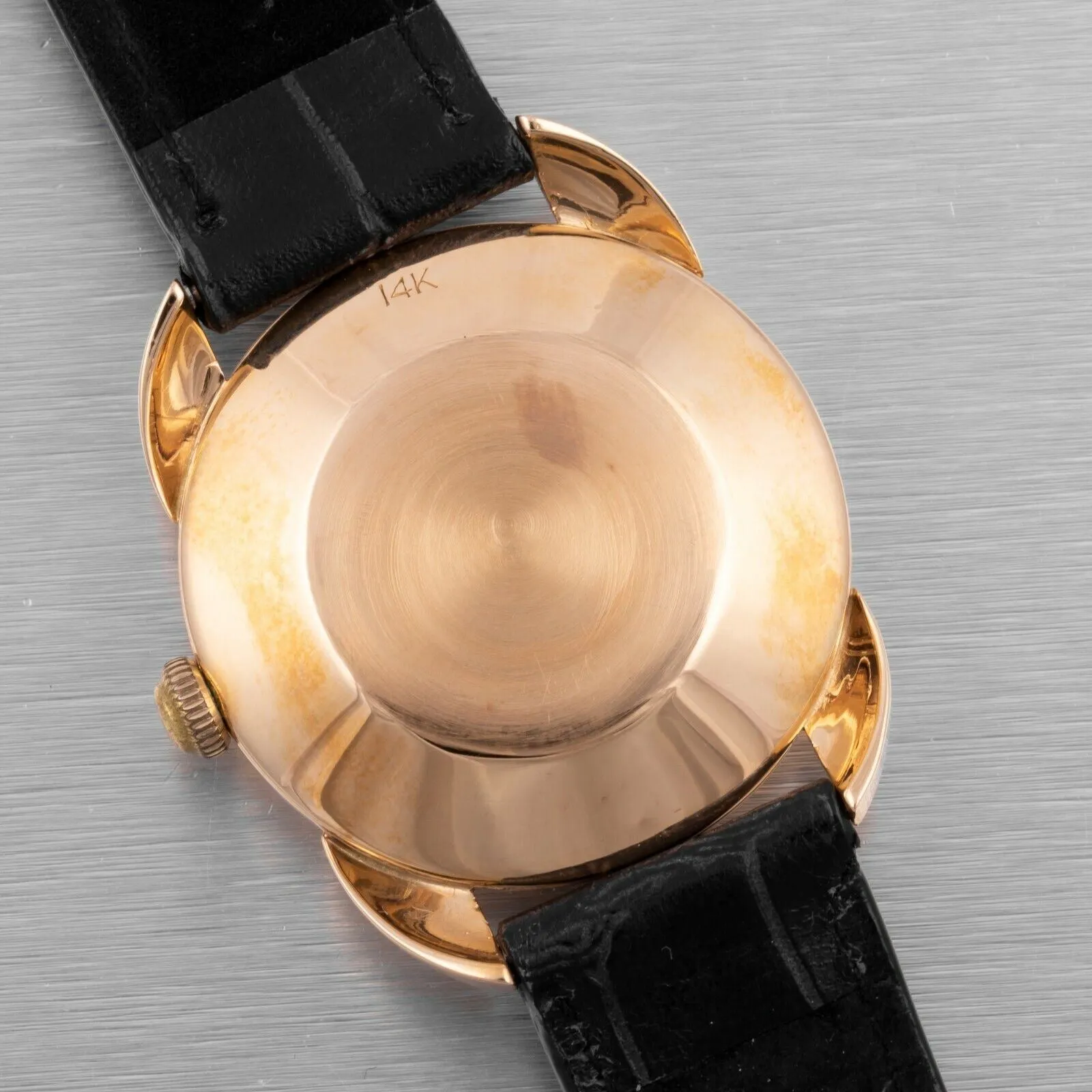 Le Coultre Powermatic 14k Gold 1952 Bumper Power Reserve Black Dial 34mm Watch