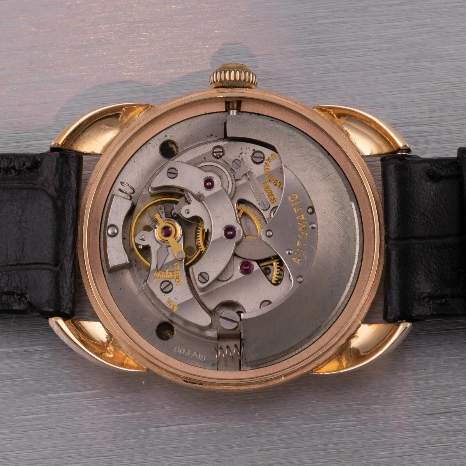 Le Coultre Powermatic 14k Gold 1952 Bumper Power Reserve Black Dial 34mm Watch