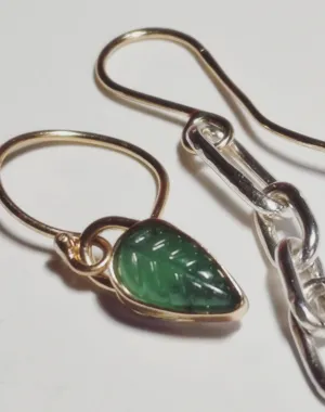 Leaf Emerald Mixed Charm Earrings