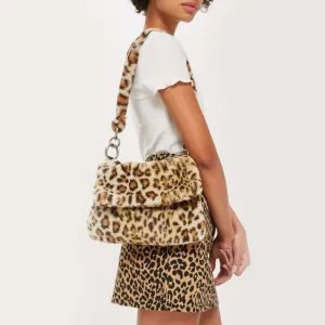 Leopard Print Faux Fur Crossbody Bag for Women