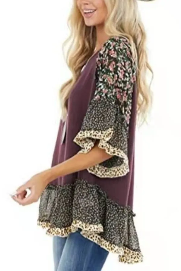 Leopard Printing Bat Sleeve T-shirts