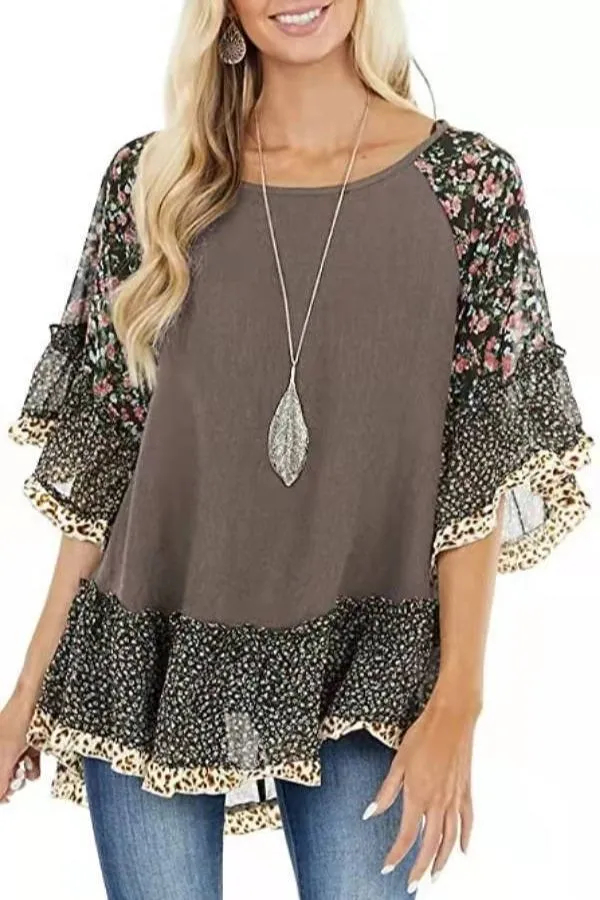 Leopard Printing Bat Sleeve T-shirts