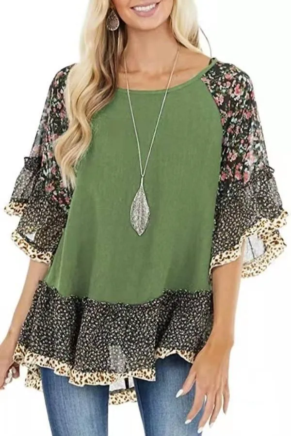 Leopard Printing Bat Sleeve T-shirts
