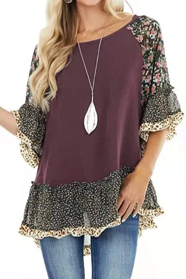 Leopard Printing Bat Sleeve T-shirts