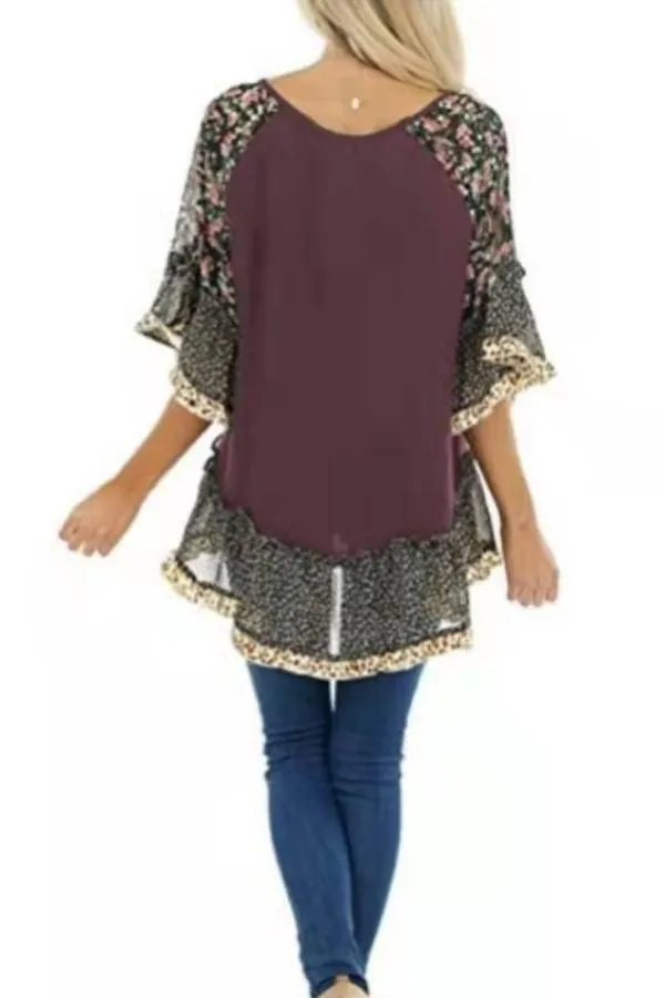 Leopard Printing Bat Sleeve T-shirts