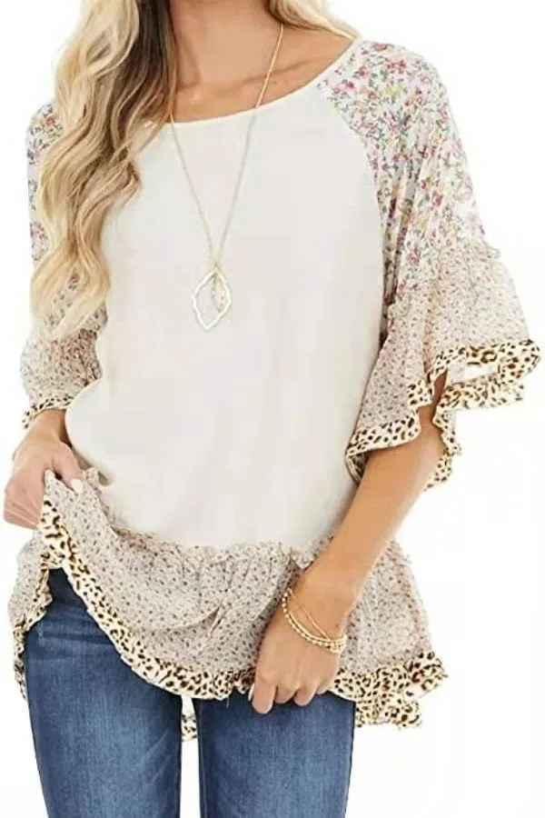 Leopard Printing Bat Sleeve T-shirts