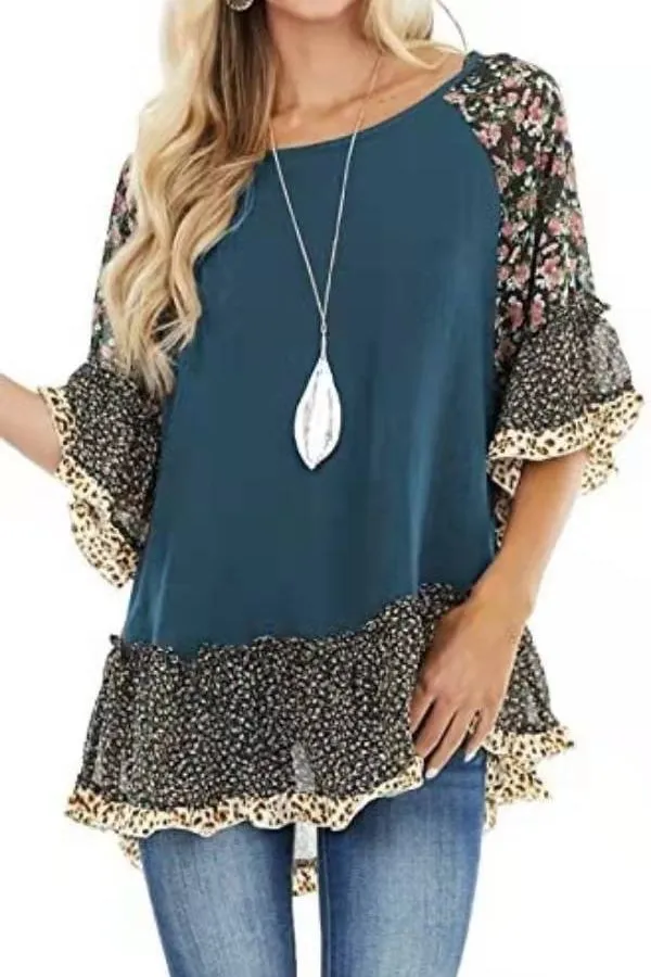 Leopard Printing Bat Sleeve T-shirts