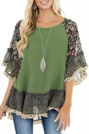 Leopard Printing Bat Sleeve T-shirts