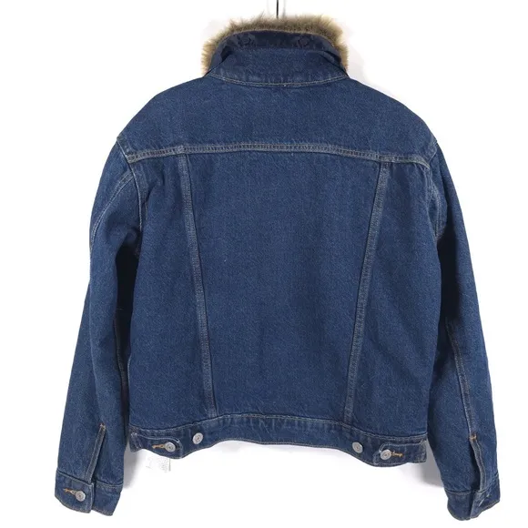 LEVI’S Ex-boyfriend Trucker Denim Jacket Faux Fur Collar Quilted Lining SMALL