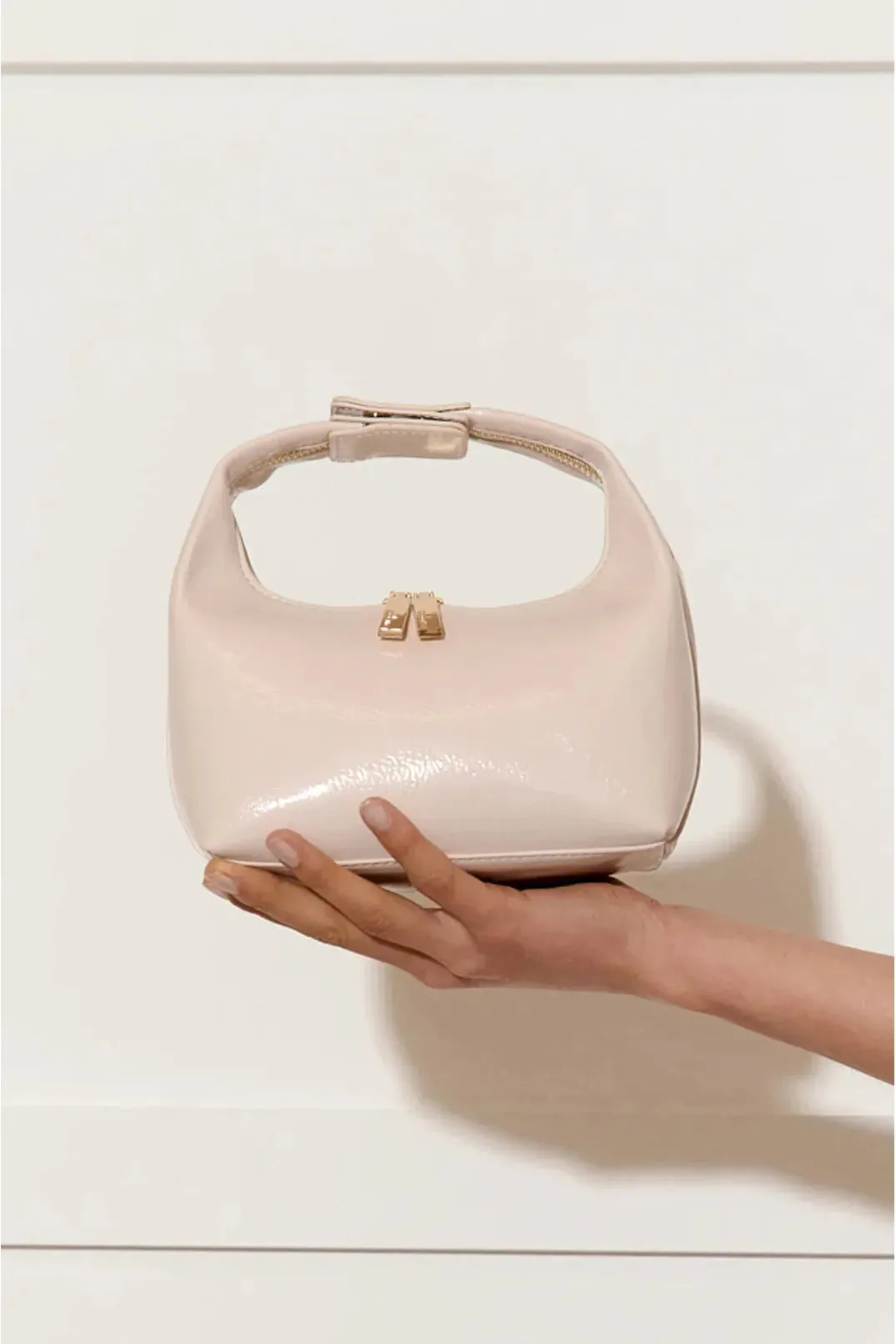 Lia Patent Curved Small Bag Cream