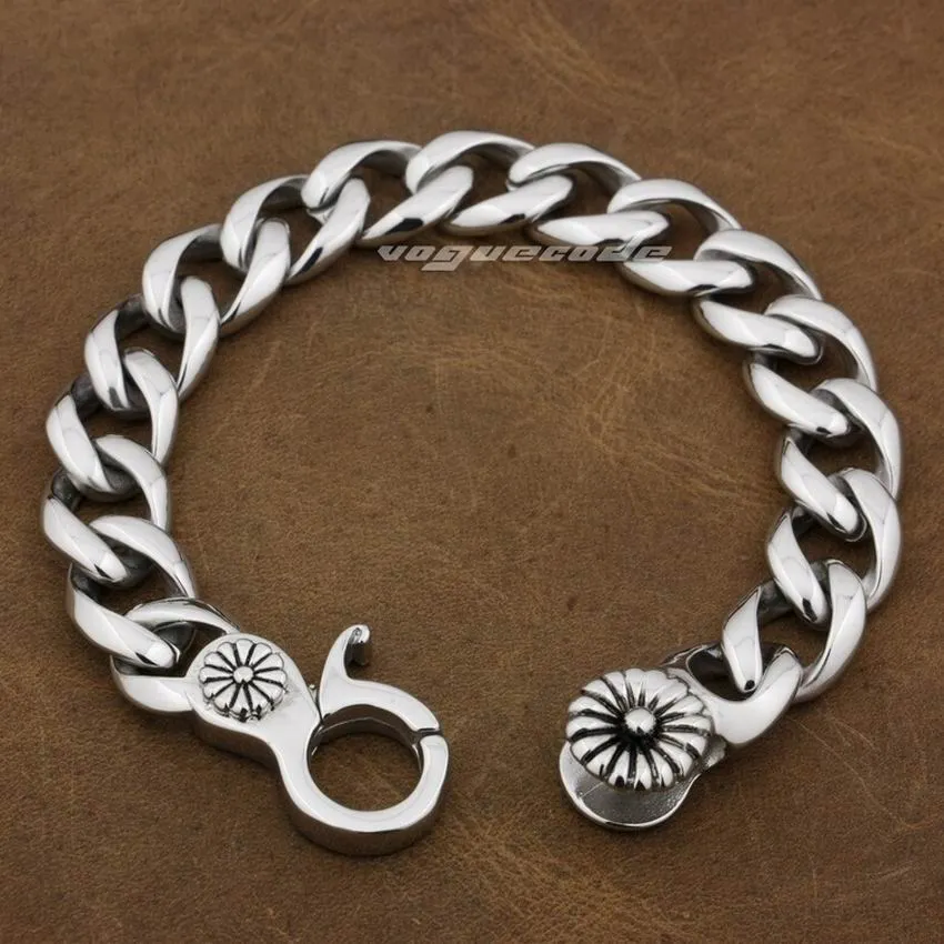 LINSION 316L Stainless Steel Mens Biker Rocker Bracelet 5E004 Free Shipping