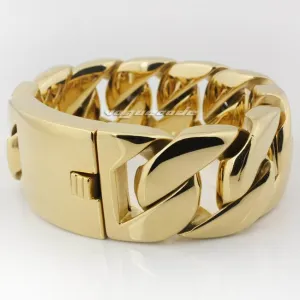 LINSION Huge Heavy 316L Stainless Steel Golden Color Bracelet Mens Biker Rocker Punk Link Chain 5Q005 Free Shipping