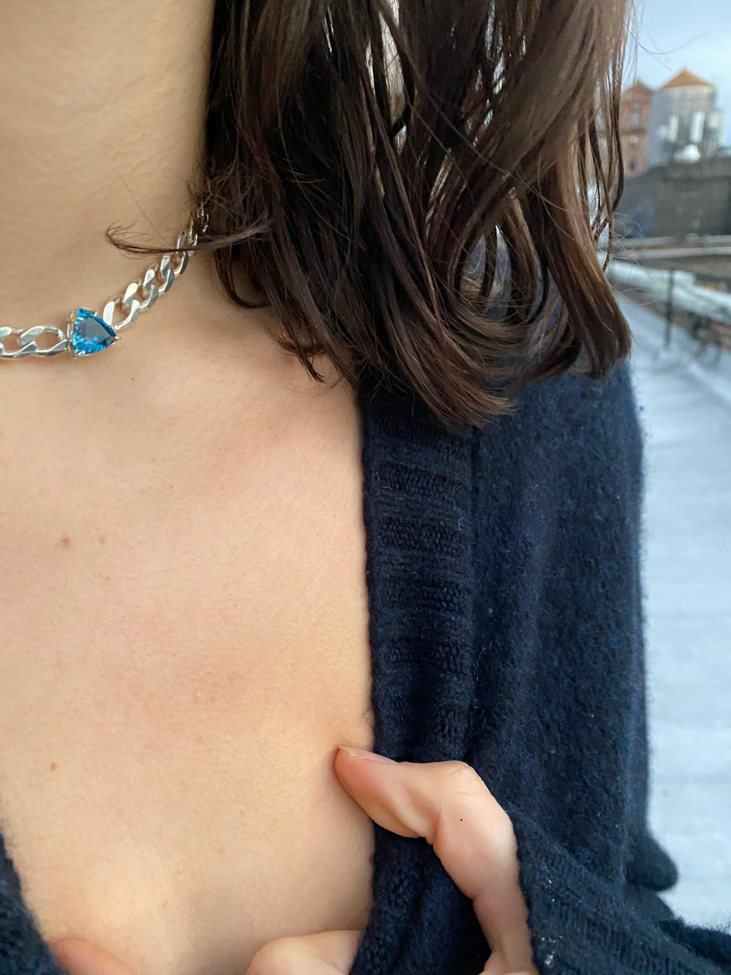 London Blue Topaz Pyramid Choker on Cuban link