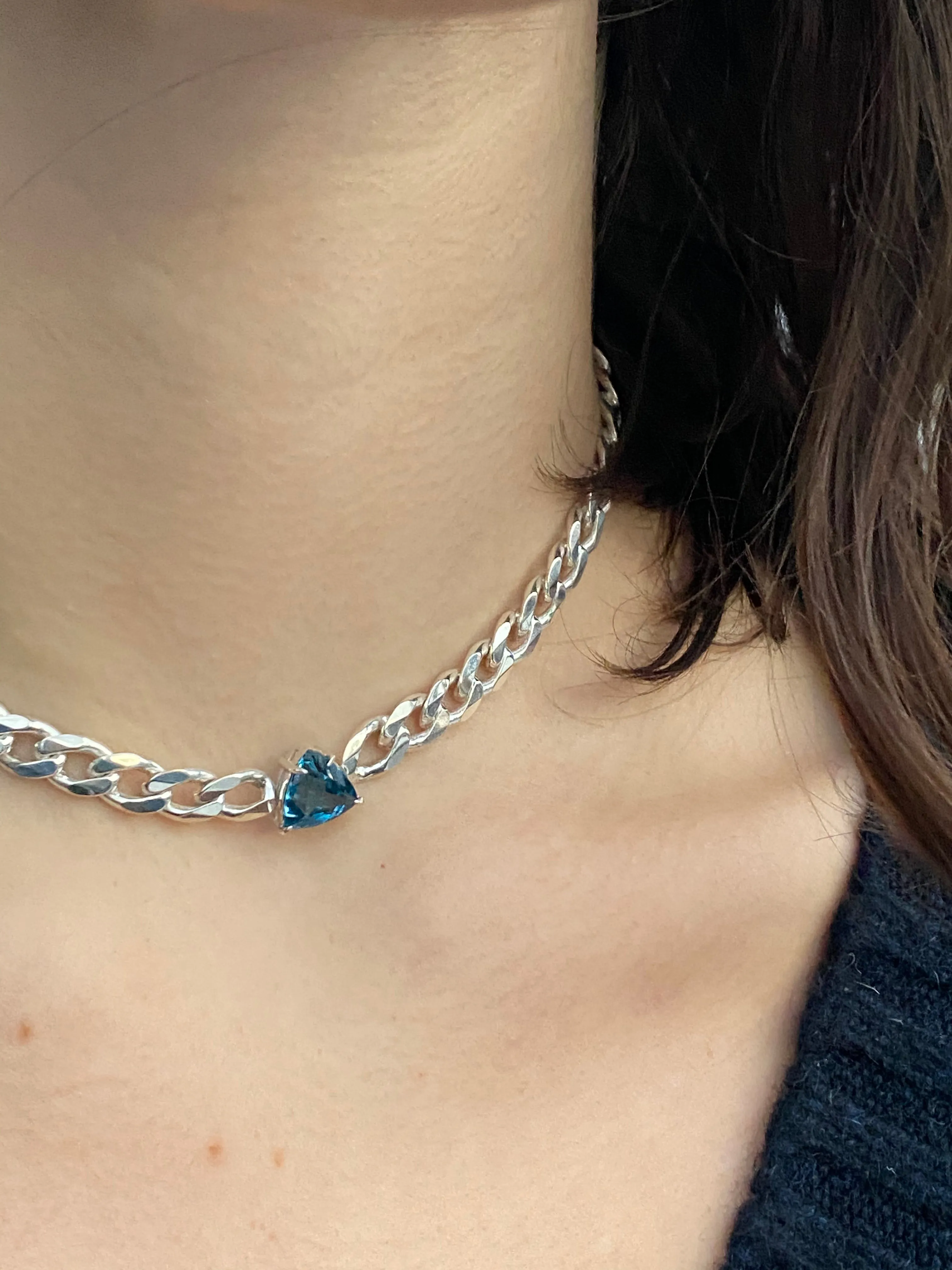 London Blue Topaz Pyramid Choker on Cuban link