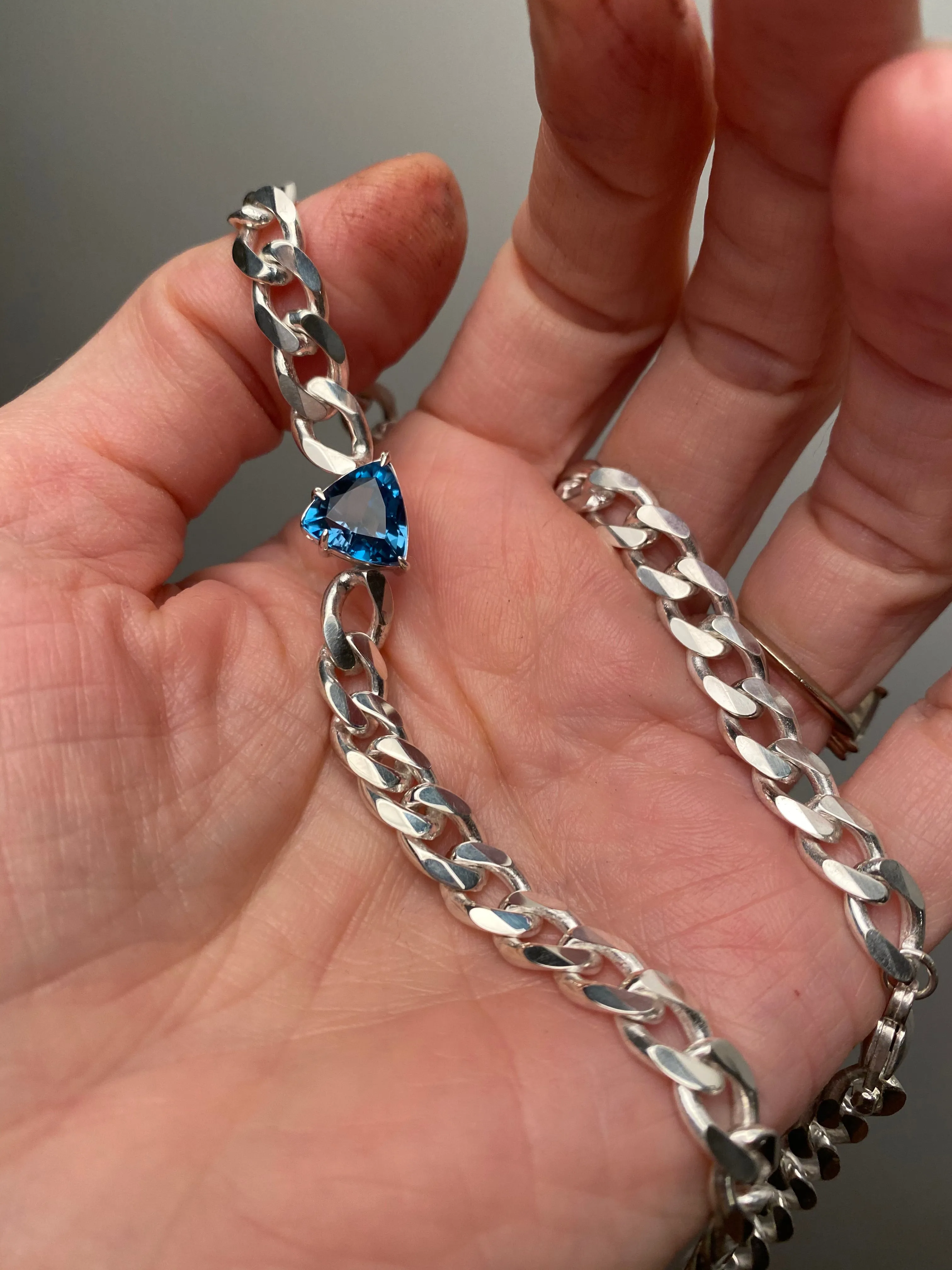 London Blue Topaz Pyramid Choker on Cuban link