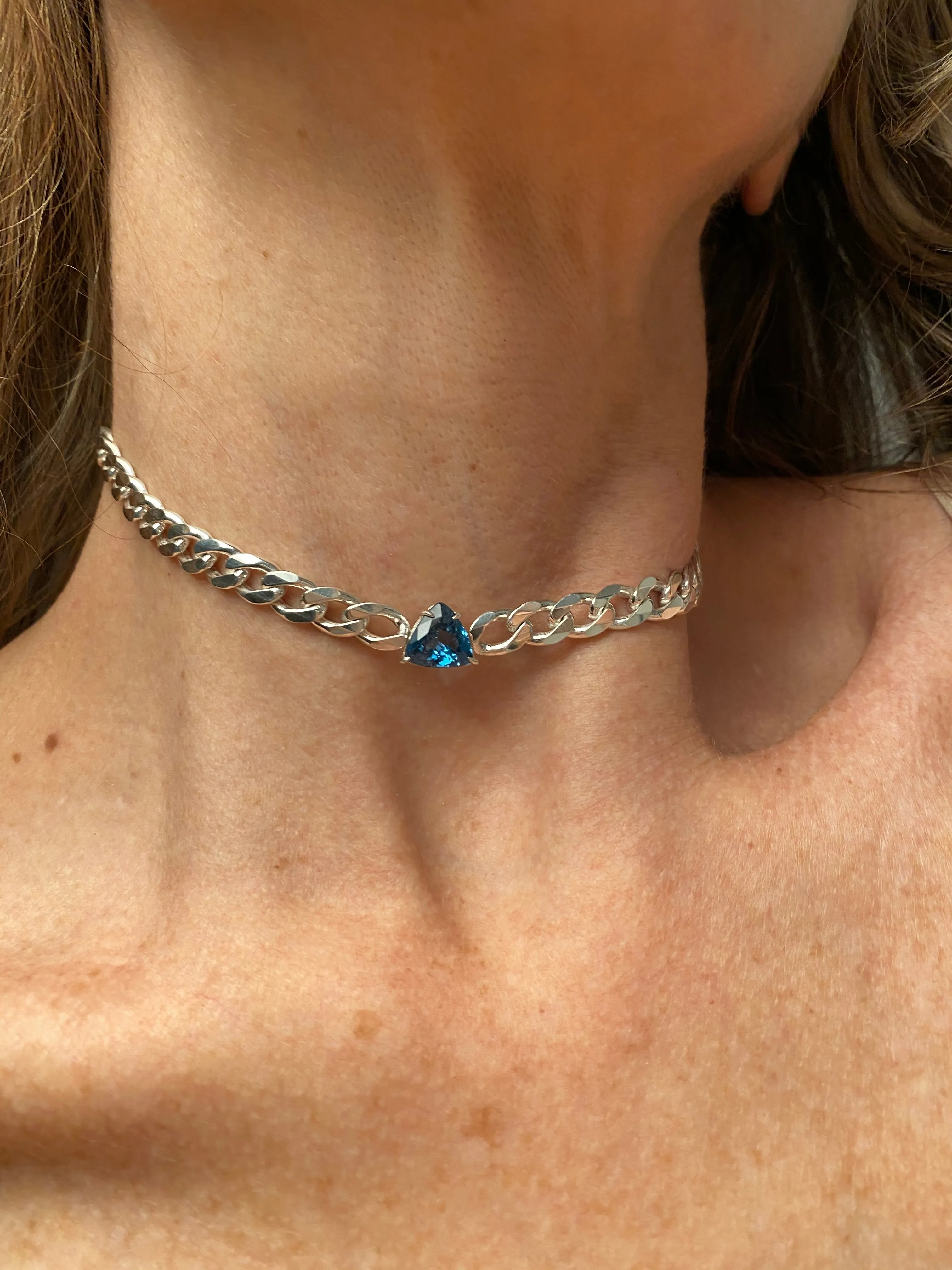 London Blue Topaz Pyramid Choker on Cuban link