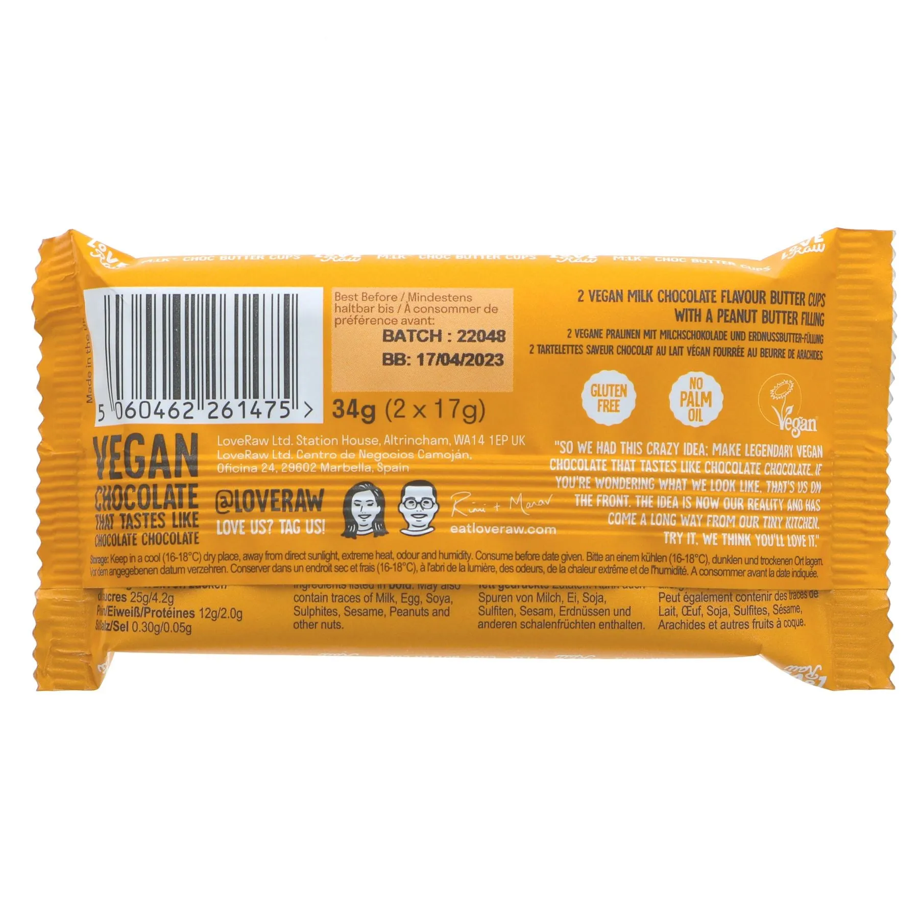Love Raw | M:ilk Chocolate PNB Cups | 34G