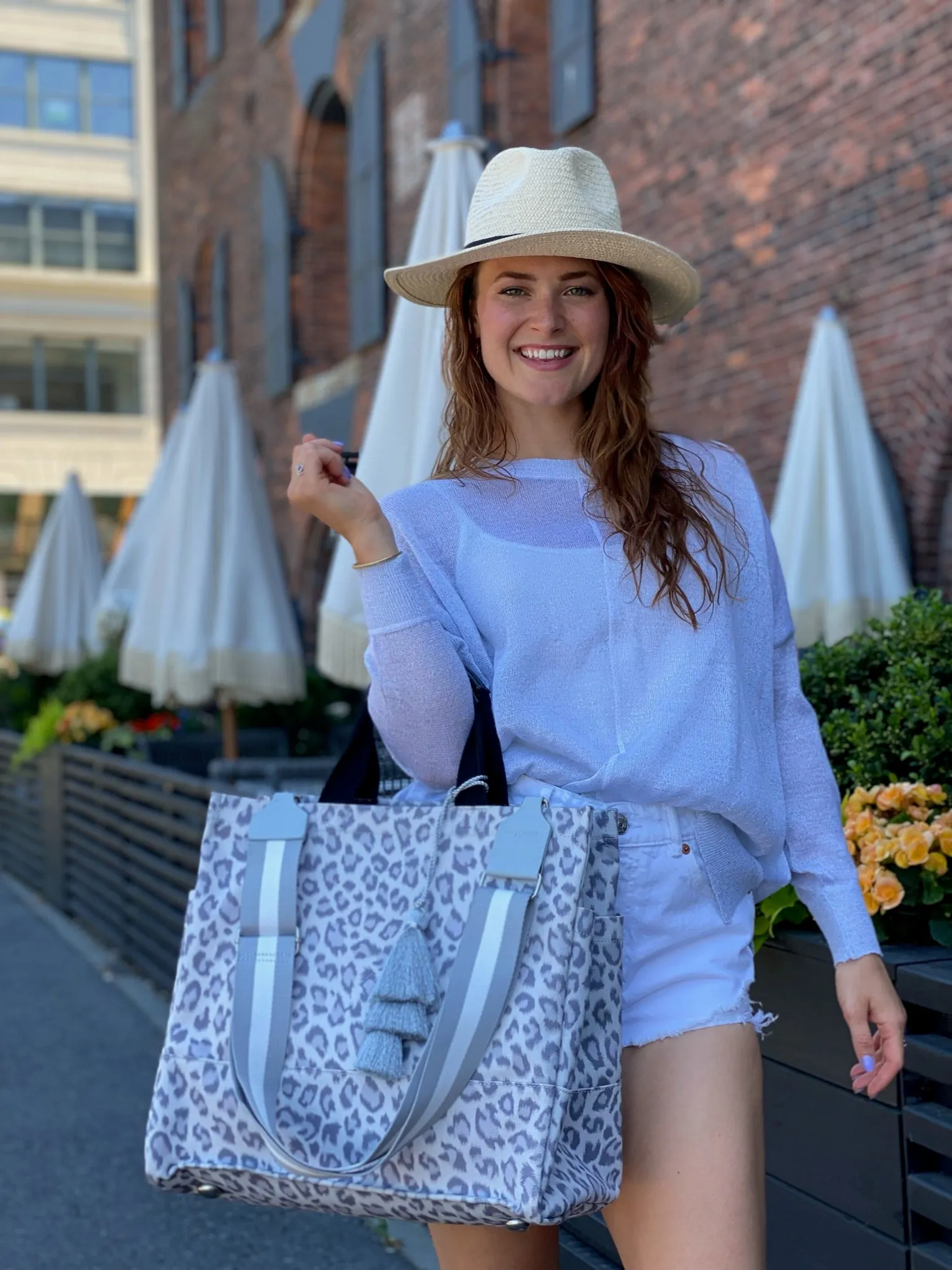 Luxe North South Bag: Grey Leopard