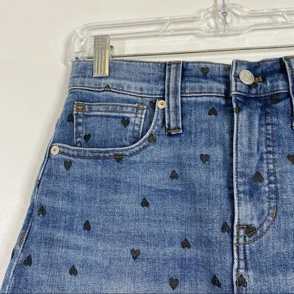 MADEWELL NWT Heart Print Stretch Denim Mini Skirt
