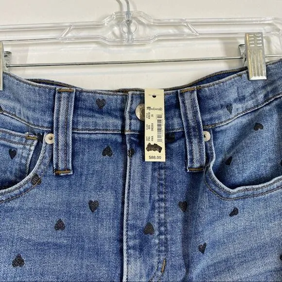 MADEWELL NWT Heart Print Stretch Denim Mini Skirt