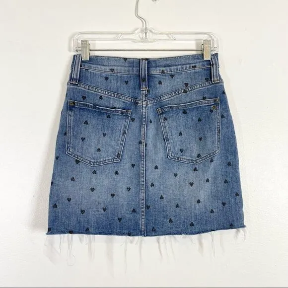 MADEWELL NWT Heart Print Stretch Denim Mini Skirt