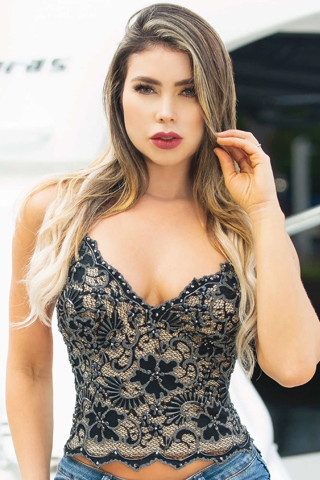 Magda Black Nude Caviar Top