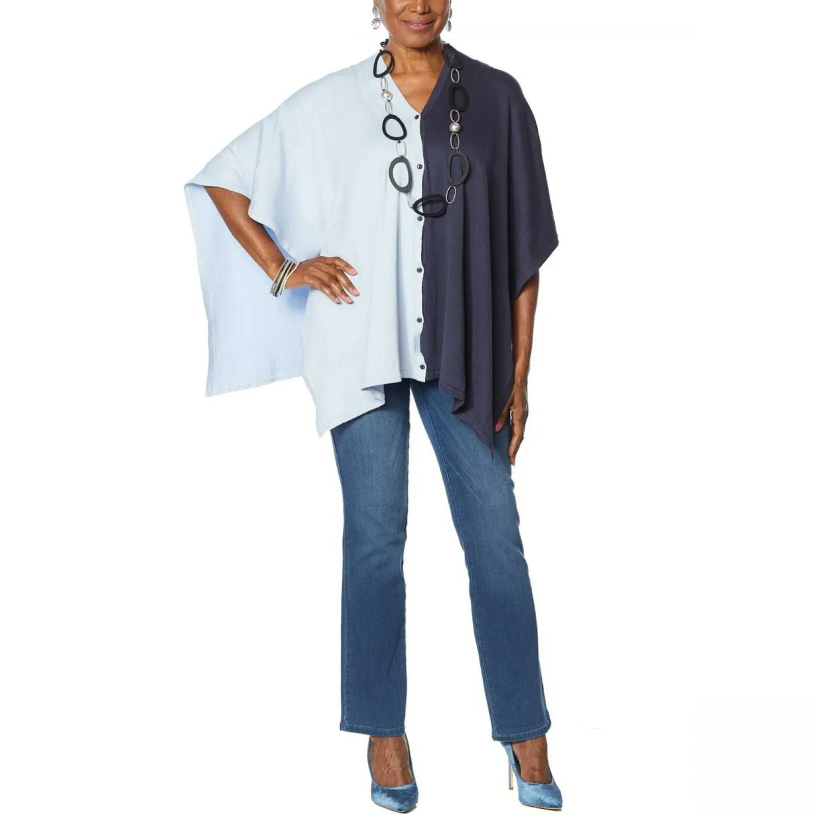 MarlaWynne WynneLayers Women's Plus Size Colorblock Convertible Sweater Poncho