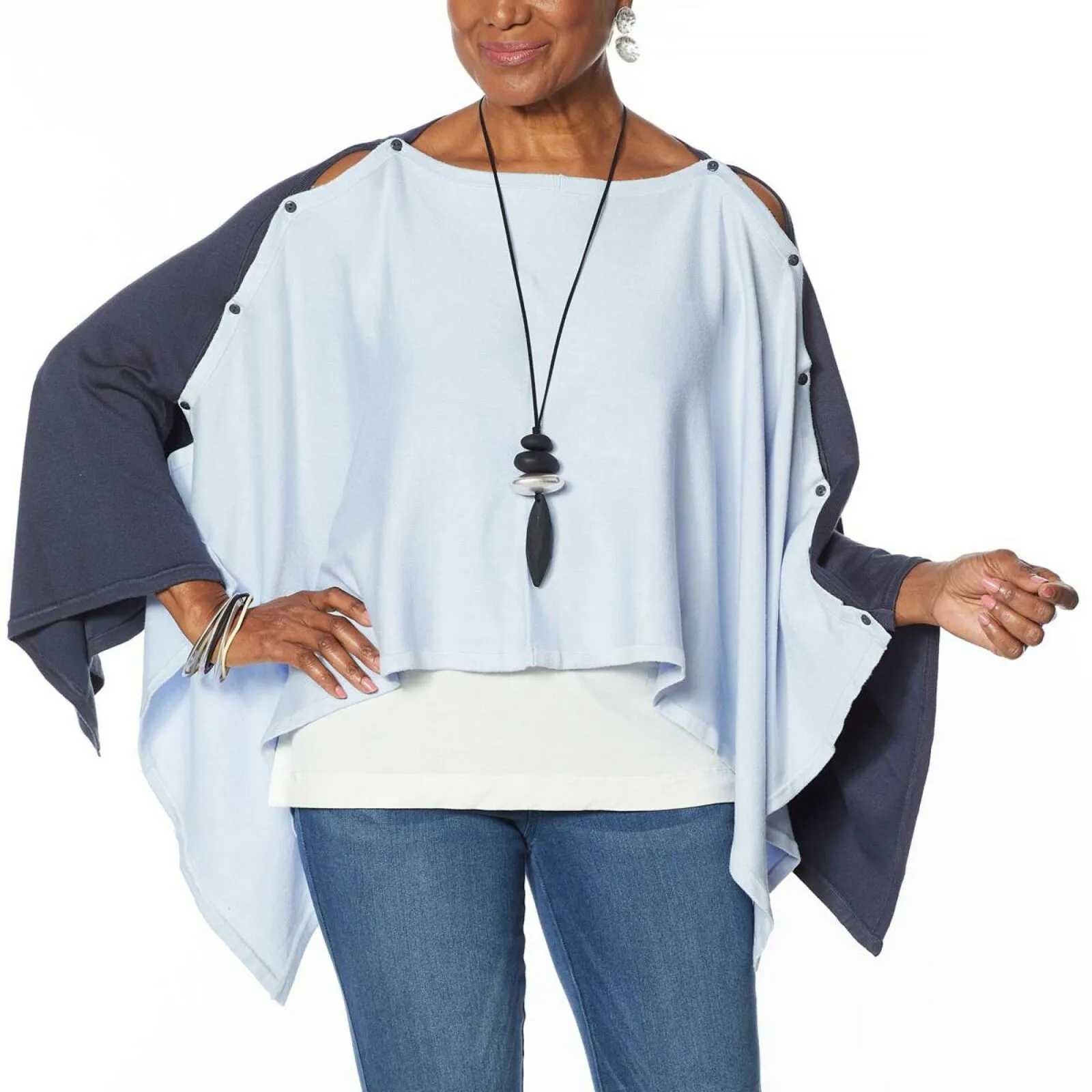 MarlaWynne WynneLayers Women's Plus Size Colorblock Convertible Sweater Poncho