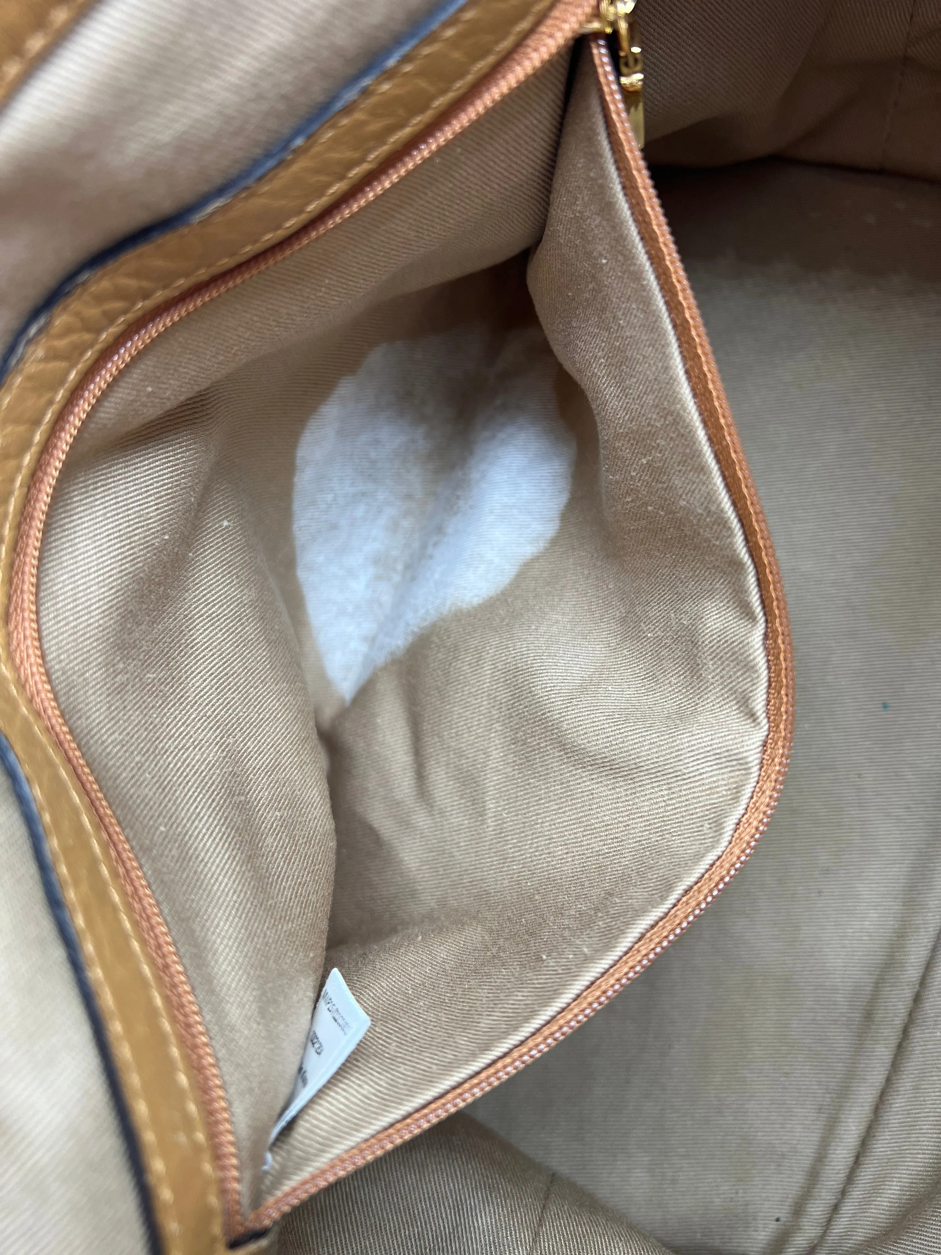MCM Cognac Tan Visetos Heritage Pleated Buckle Shoulder Bag