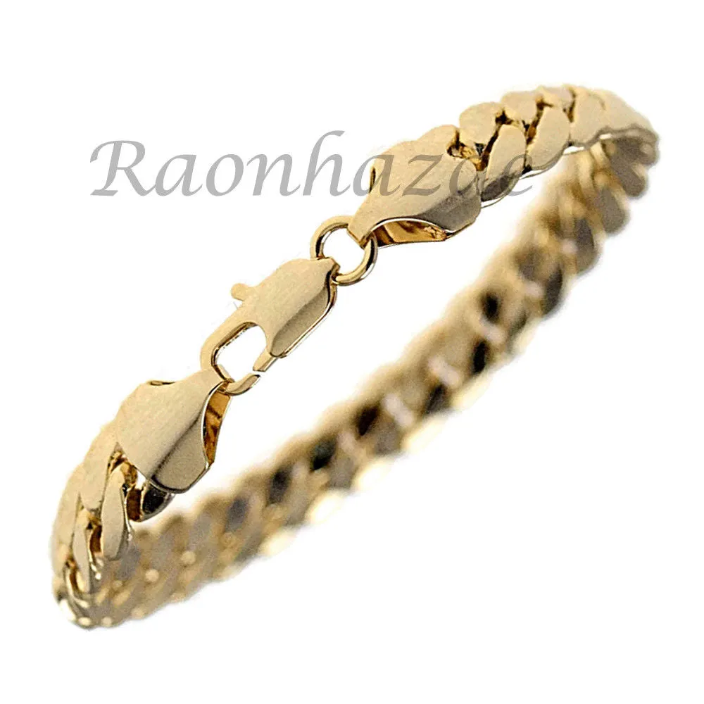 Men 14K Gold PT Round Bezel Metal Band Watch 10mm Gold Miami Cuban Bracelet H80