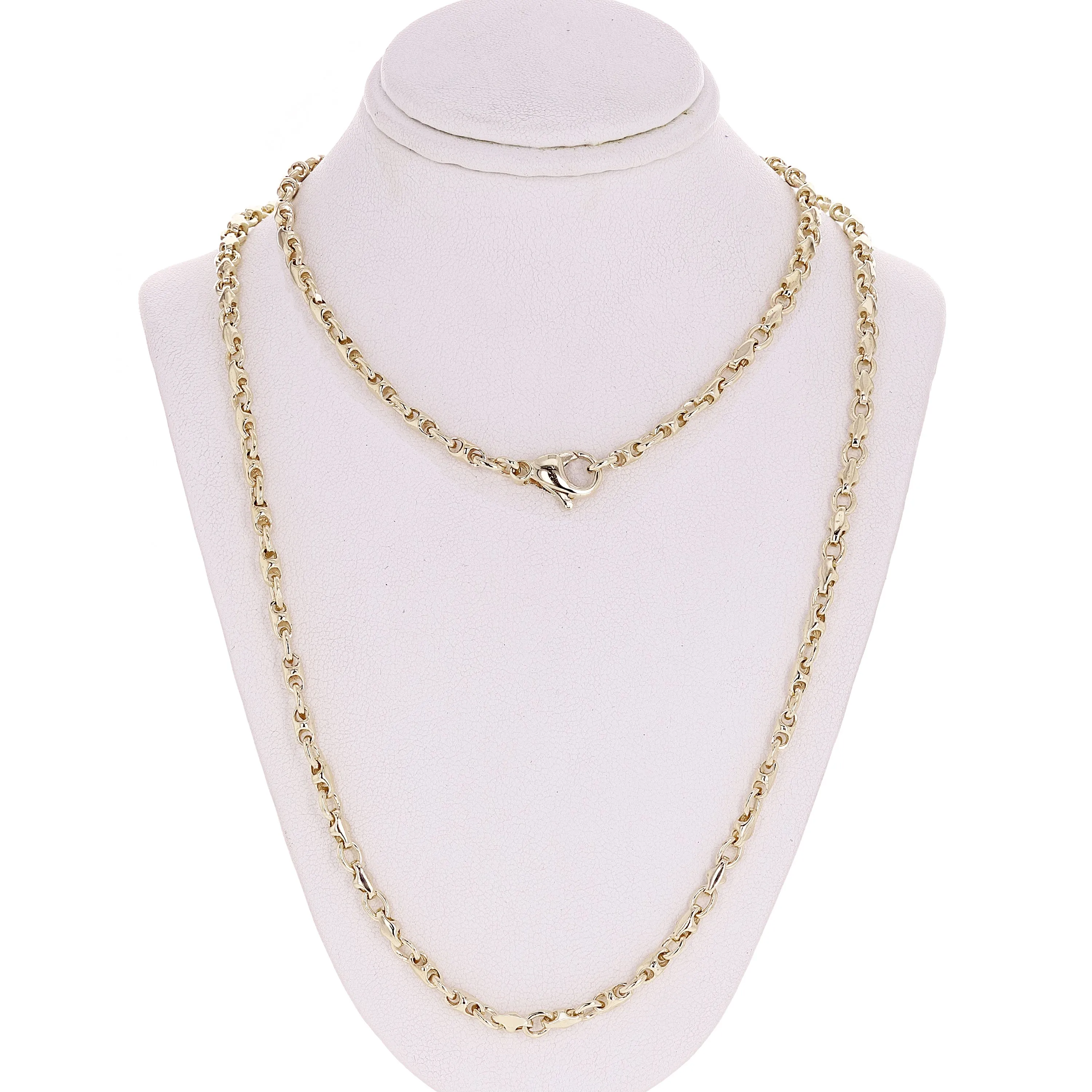 Men's 14k Yellow White or Rose Gold Handmade Fashion Link Necklace 20" - 24" 4.2mm